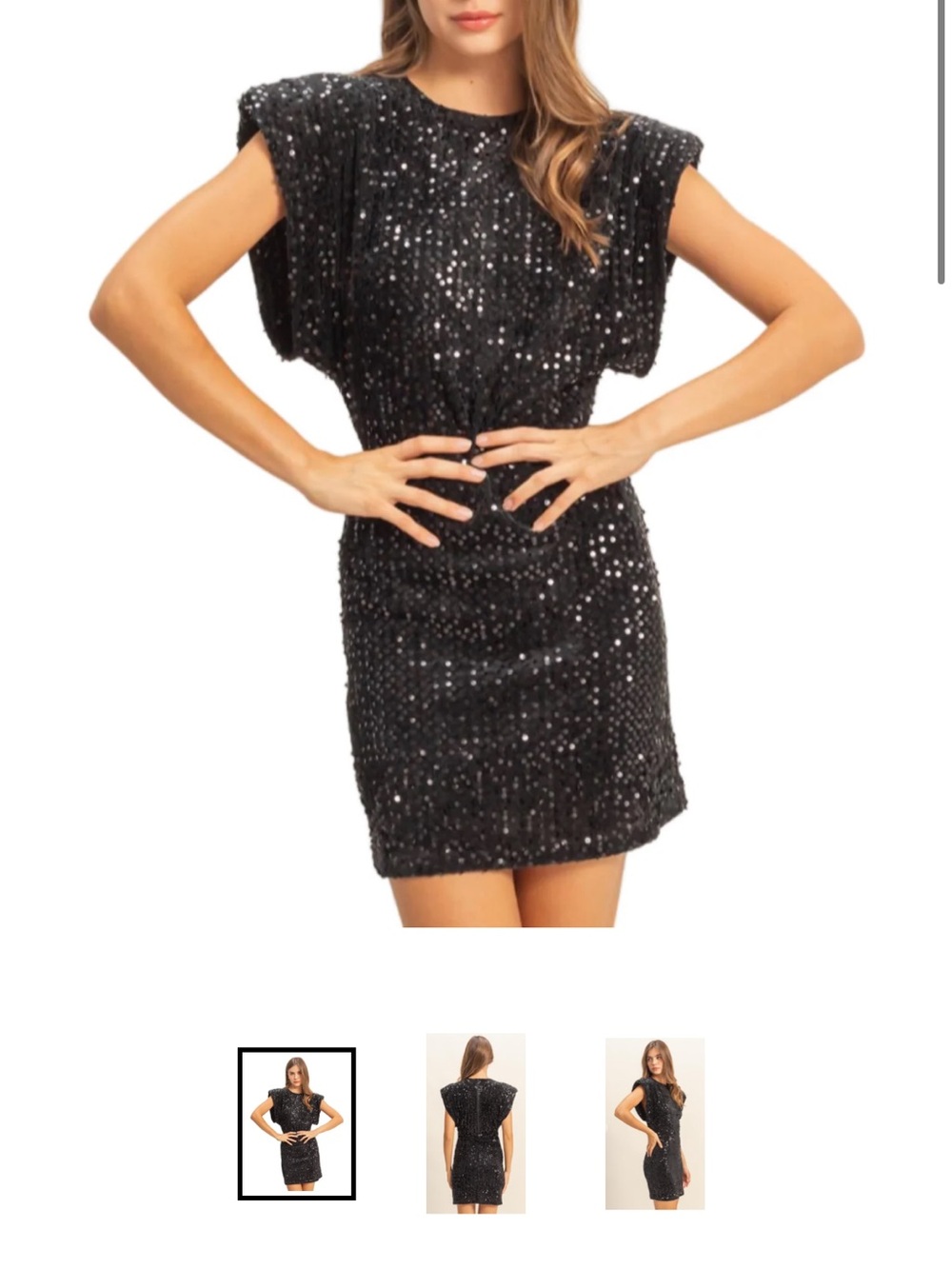 Black Sequin Short Sleeve Cocktail Dress - Women's
